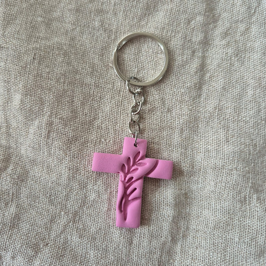 Sleutelhanger - kruisje roze
