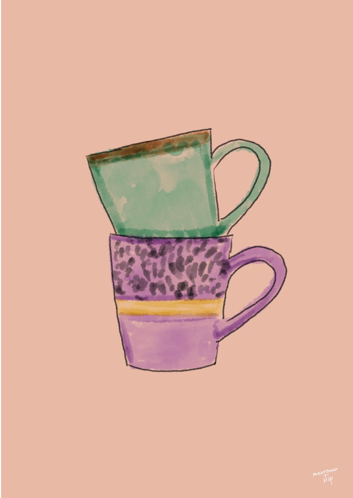Wenskaart - koffiekopjes