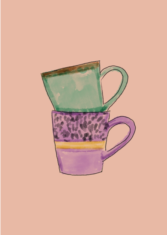 Wenskaart - koffiekopjes